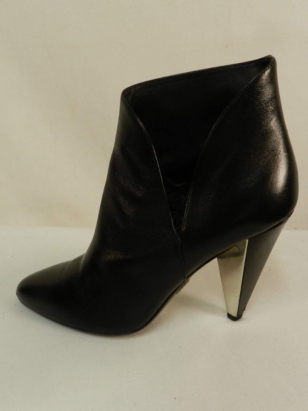 Michael Kors Collection Leather ankle Silver heeled boots black Italy Sz 37 US 7